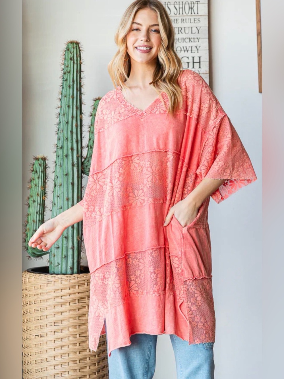 Tomato Floral Lace Panel Boho Tunic top by Oli & Hali